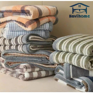  CHĂN TUYẾT NHUNG Lông Thỏ Cao Cấp Hoạ Tiết Kẻ Sọc Trendy HAVIHOME Chăn Nỉ Nhung Mềm mịn Ấm áp 