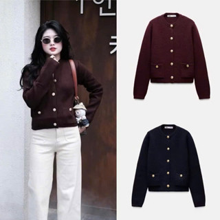 Áo len ZR khuy đồng 2 màu đen/đỏ đô siêu hot