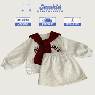 Sẵn 130 - 140 |Set Váy Áo nỉ thể thao chần bông, dày dặn, ấm áp Bé Gái Samkid Thời Trang Cao Cấp - Phong Cách Quảng Châu