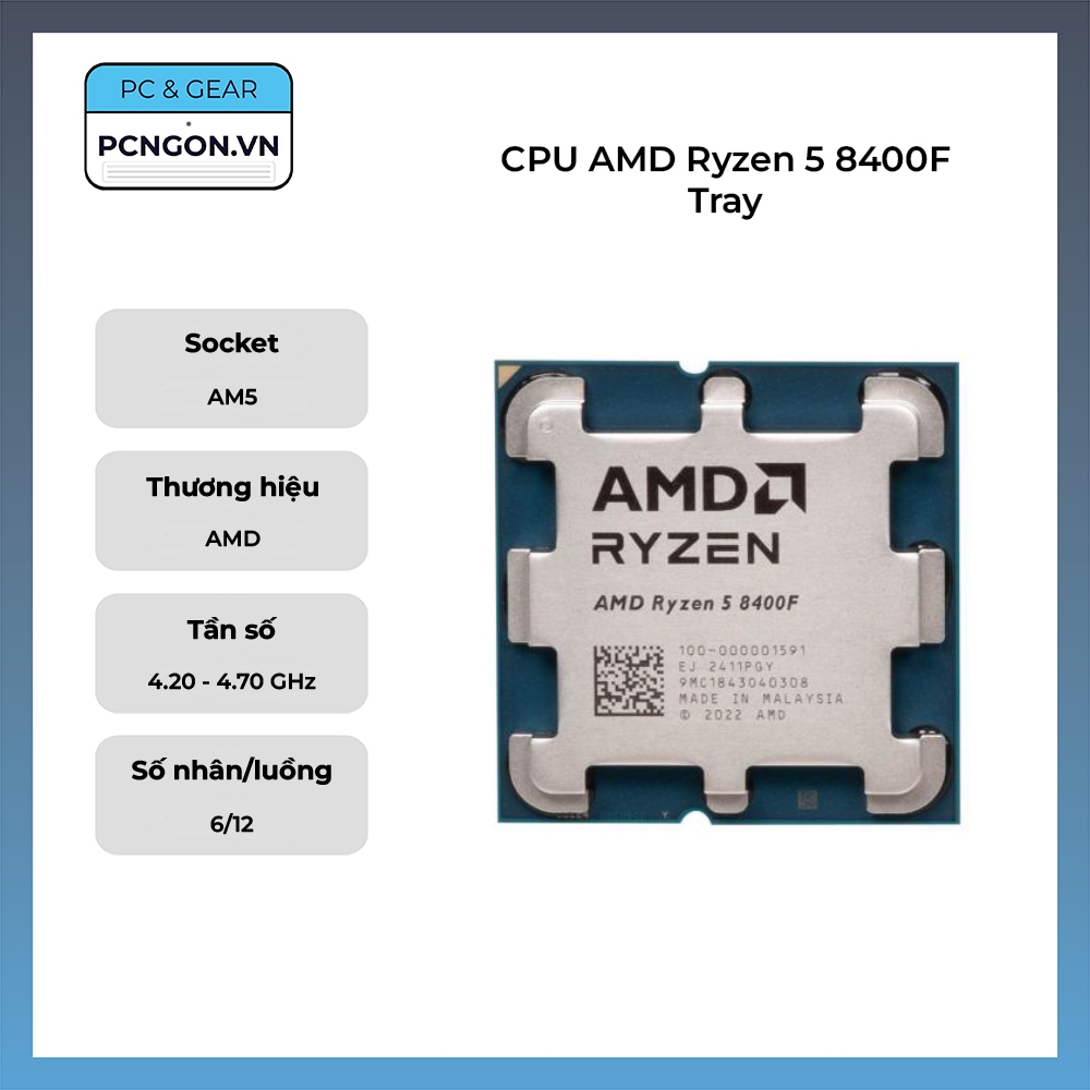 [PCNGON] CPU AMD Ryzen 5 8400F Tray (4.2GHz Turbo 4.7GHz, 6 nhân 12 luồng)