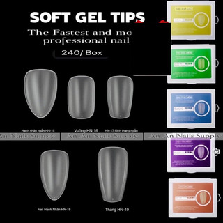Móng up ngắn Soft gel tips kích thước chuẩn hộp 240 móng 12 size , Móng up nhám An An Nails