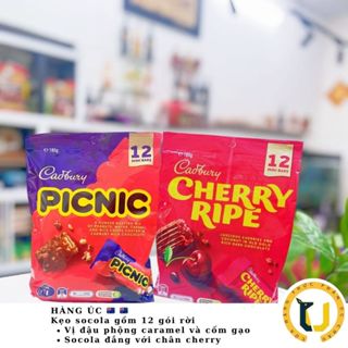 (HÀNG ÚC) Kẹo socola (chocolate) 12 gói rời thương hiệu CADBURY Cherry Ripe/ Picnic 12pcs