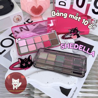 [SHEDELLA] Bảng Phấn Mắt Shedella 10 Ô Vỏ Hồng Chú Mèo, Tone Màu Lạnh Nhũ Lì 13g