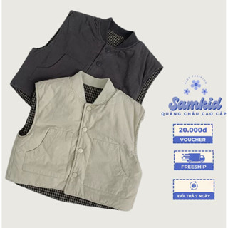  Form to | Áo gile bé trai bé gái 2 mặt phong cách vintage vải caro lót bông 80-140 Samkid Thời trang trẻ em quảng châu 