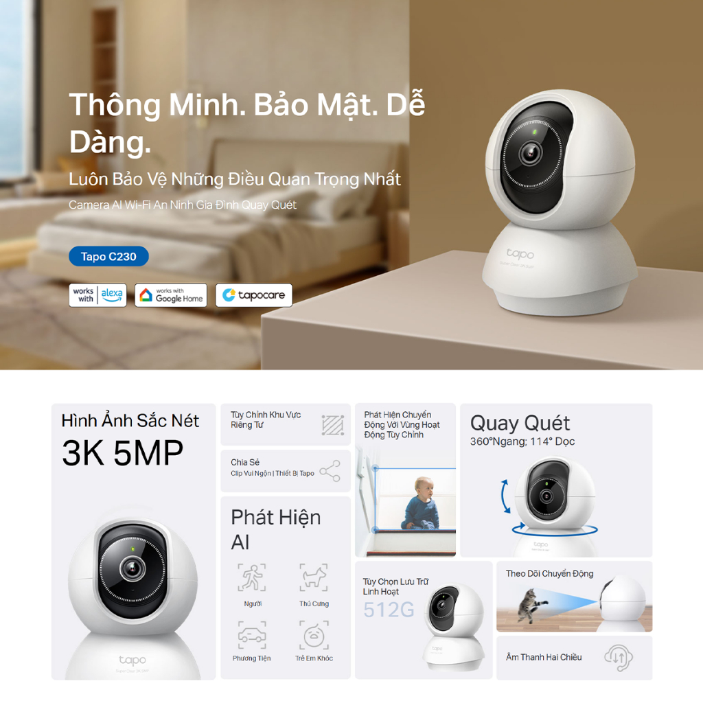 [Hỏa tốc] Camera Wi-Fi TP-Link Tapo C230 - Độ phân giải 5MP 3K Siêu Nét, Tính Năng A.I