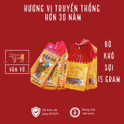 Bò khô Vân Vũ - Sợi - 15gram x 10 gói