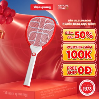 Vợt muỗi Điện Quang ĐQ EMR02 WR (trắng - đỏ) - Xả nhanh dòng điện 5s, chống giật. Lưới vợt chống gỉ - BH 12 tháng