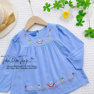 [6-23kg] Bộ tay dài Thương hiệu Bảo Châu cho bé gái, chất vải Tole/Lanh Công ty Việt Thắng [Hình thêu Thỏ]