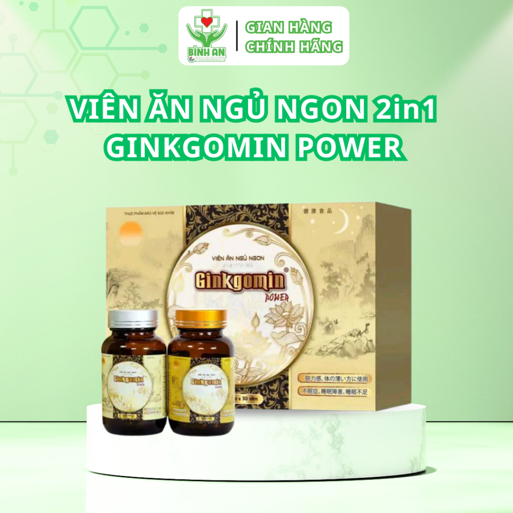 Viên ăn ngủ ngon 2in1 GINKGOMIN POWER cho người suy nhược, người cao tuổi - 2 lọ 60v - NT Bình An