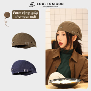 Mũ beret nam nữ trơn LOULI SAIGON, nón beret kaki tag kim loại phong cách retro cổ điển Hàn Quốc BR10