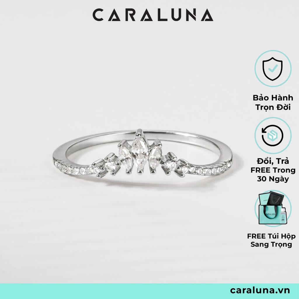 Nhẫn Bạc Mảnh Vòm Vương Miện Đính Đá Nhỏ, Nhẫn Vương Miện Công Chúa CARA LUNA Đính Đá VCR505
