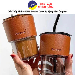   Hoả Tốc  Cốc giữ 450ML nhiệt thủy tinh  kèm bao da ống hút ly chịu nhiệt dùng uống cafe sang chảnh  SẴN HÀNG  