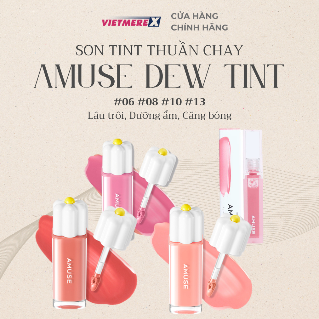 Son tint bóng thuần chay Amuse Dew Tint MLBB - Màu 06 08 10 13 - 4g