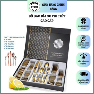 Bộ Dao Dĩa Cao Cấp, Combo Bộ Dao Dĩa Thìa 30 Chi Tiết, Bộ Dụng Cụ Ăn Bít Tết Phong Cách Phương Tây Chất Liệu Inox