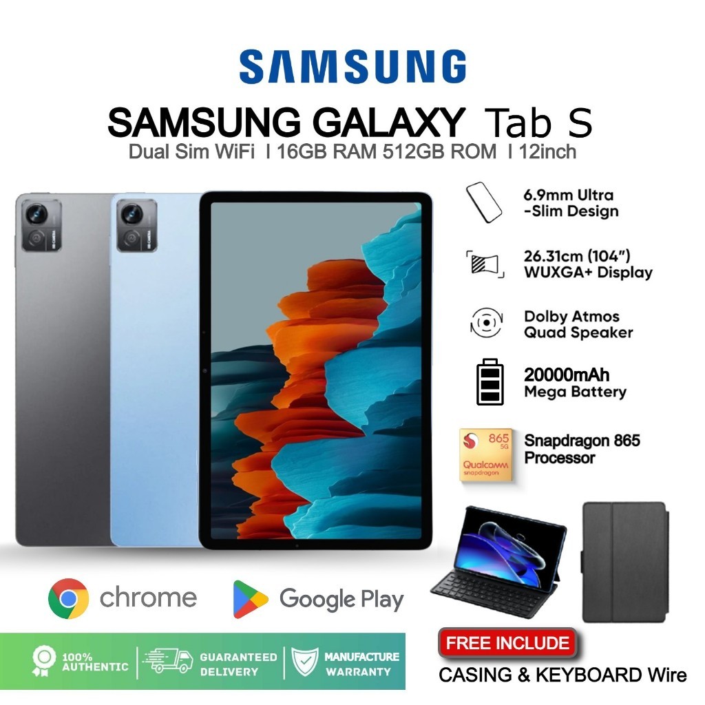 Samsung Galaxy Tab S 12Inch 2025 Android 12.0 16GB + 512GB Máy tính bảng thông minh Dual SIM 4G