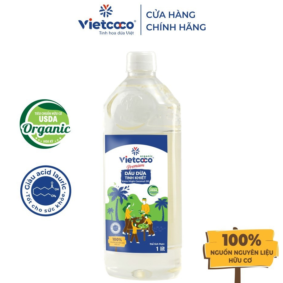 Dầu Dừa Tinh Khiết Organic 1 lít - 500ML - 250ML Vietcoco