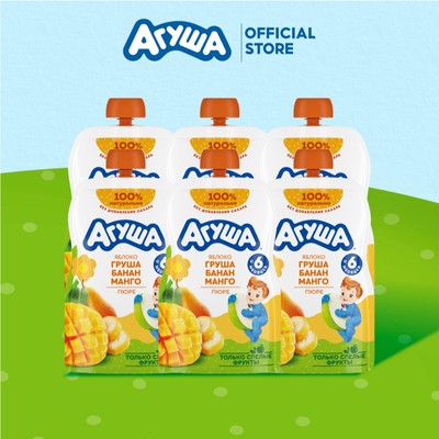 Combo 6 Gói Trái cây nghiền vị táo, lê, chuối và xoài Agusha 90g/gói dành cho bé từ 6 tháng trở lên