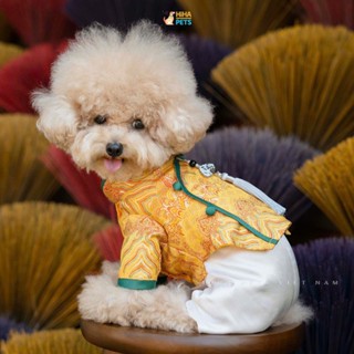 Áo Dài Tết Cho Chó Mèo Tua Rua [KHÔNG QUẦN]  Bộ Sưu Tập Khải Nguyên 2025, Quần Áo Tết Thú Cưng Cao Cấp Hiha Pets VTT3