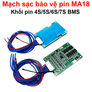 Mạch sạc bảo vệ Pin lithium 4S/5S/6S/7S MA18 dòng xả 18A cổng ra dây có tản nhiệt