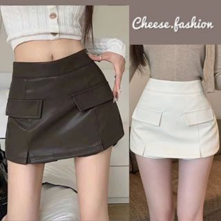  Quần da giả váy quần short da cạp cao dáng ôm có túi da PU mềm mịn đẹp dễ phối đồ thời trang năng động 