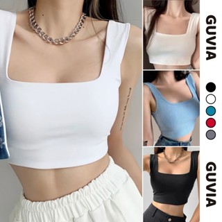 Áo Croptop Hai Dây Bản To Không Tay Sát Nách Cổ Vuông Ôm Body, Áo ba lỗ nữ Dây cổ U GUVIA CR17