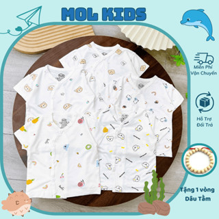 Set 3-5 Áo cộc tay sơ sinh thun lạnh trắng, phối màu mềm mịn thoáng khí in hoạ tiết cho bé 3-9kg Molkids