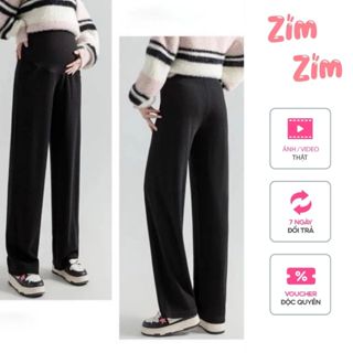 Quần Dài Bầu Chất Dạ Hàn Zimzim Dáng Suông Dày Dặn Mềm Mịn Ấm Áp, Quần Bầu Mùa Đông Ống Rộng Bầu Thoải Mái - ZD16
