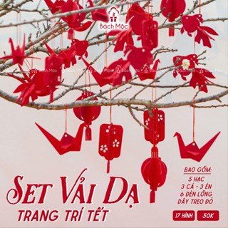 (Mua 4 tặng 1) Set 17 Hình Bằng Vải Dạ Treo Trang Trí Cây Mai, Cây Đào , Cây Quất - Sét Treo Tết Vải Dạ