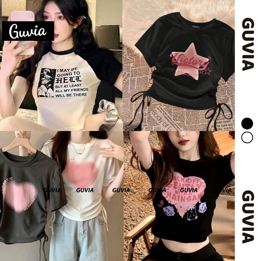 Áo Thun Croptop HELL Ôm Body Cổ Tròn Tay Ngắn, Áo Thun Croptop Nữ Borip Cotton In Họa Tiết GUVIA CR58