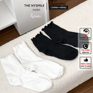 Phụ kiện tất vớ , vớ trắng viền nhún , vớ in hoa dập viền dễ thương thenysmile
