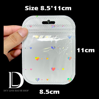   50cái  Túi Zip trắng Tim có lỗ treo Đựng Trang Sức đựng nail Túi hologram 1 mặt màu trắng trái tim 1 mặt trong... 
