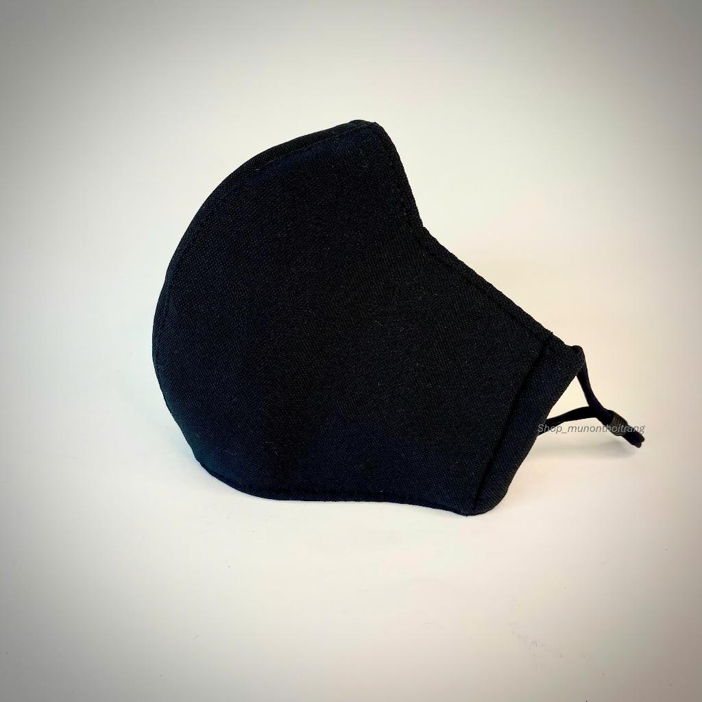 Khẩu trang vải đen trơn có dây rút điều chỉnh rộng chật vừa khuôn mặt, hàng cao cấp