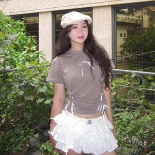 Áo Baby Tee Đính Nơ Đục Lỗ Thắt Nơ Y2K Vải Thun Co Dãn | MOODIE BRAND