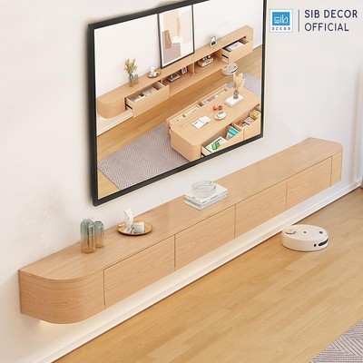 Kệ Tivi Treo Tường Bo Cong Màu Oak Dài 160/180/200/220cm Hiện Đại SIB Decor TV173