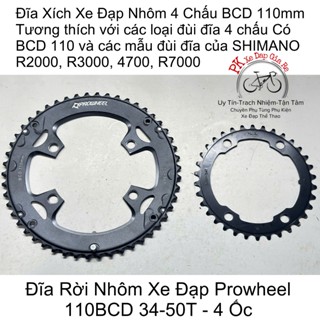 Đĩa xích Prowheel 34-50T, Đĩa xích xe đạp 4 chấu BCD 110 thay thế cho shimano đùi đĩa Claris, Sora, Tiagra, 105...