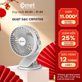 Quạt Sạc Tích Điện Mini Kẹp Bàn Comet CRF0705 5W Đế Kẹp Xe Đẩy Hoặc Để Bàn Xoay 360 Độ
