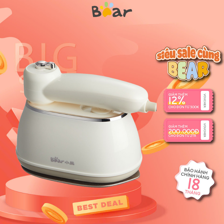 Bàn Ủi Hơi Nước Cầm Tay Bear DYD-J10Q1, 2 In 1 Ủi Nước/ Khô, Làm Nóng Nhanh, Khử Khuẩn, BH 18 Tháng