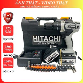 Máy Khoan Pin Hitachi 199V Động Cơ Không Chổi Than 3 Chức Năng, Có Búa, Lõi Đồng, Pin Khủng 10 Cell+Kèm Phụ Kiện