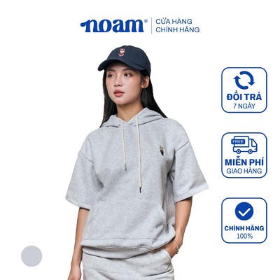 Áo Hoodie tay lỡ Unisex NOAM Teeny Homie  Form rộng cá tính - Xám/ Kem