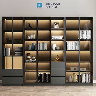 [Chỉ giao lắp tại TP.HCM] Hệ Tủ Gỗ Cánh Kính Trưng Bày Đèn LED Hiện Đại Dài 260cm TCK08 SIB Decor