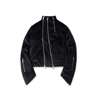 Áo khoác len "GOLDIE MULTI ZIPPER WOOL" màu đen dáng cropped