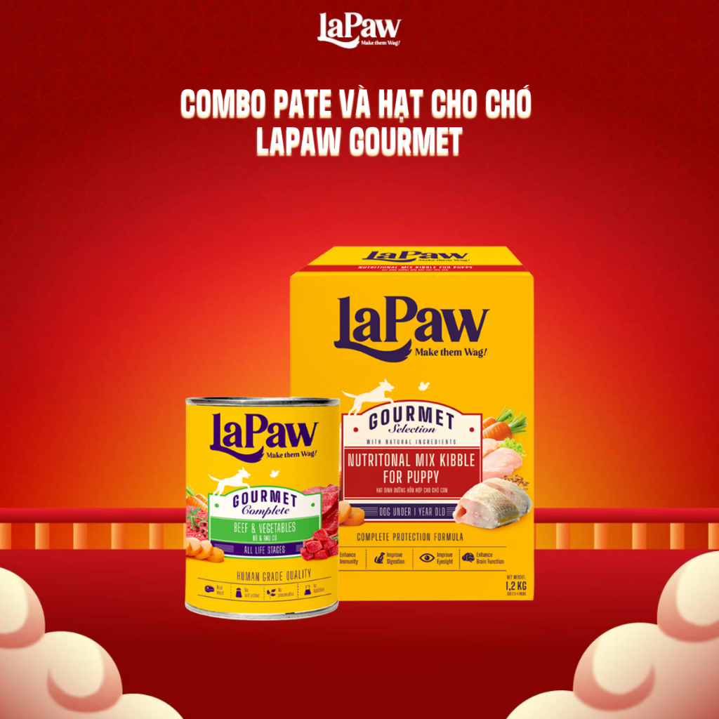 [Combo chó Hạt 1,2KG và Pate 375G] Combo laPaw Gourmet Hạt và Pate chó mọi lứa tuổi