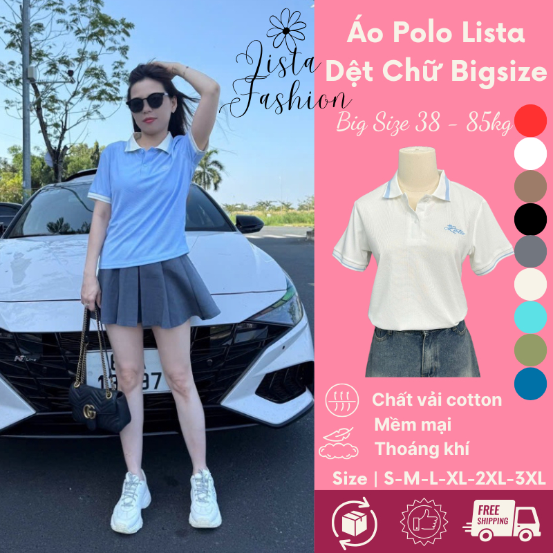 ( Deal Xả Kho )Áo polo nữ  _Lista dệt kim thêu chữ from dáng babytee phù hợp hầu hết các chị em phụ nữ ,Bốn mùa ( Mã 6 )