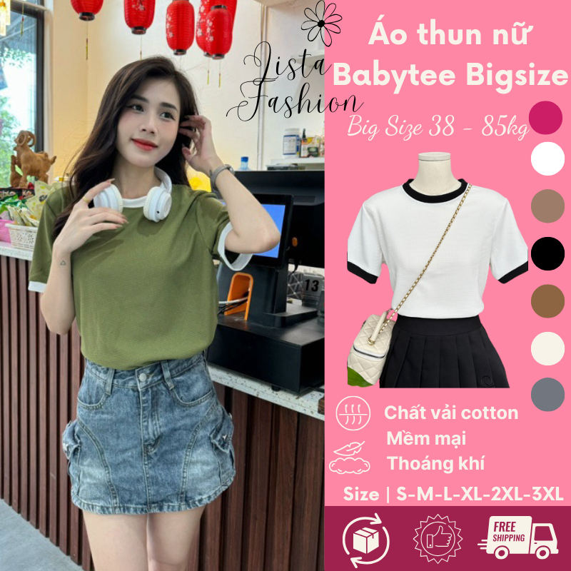 Áo Thun Nữ Babytee Hàng Thiết Kế Bigsize Cho Nữ (S-3XL) Cổ Tròn - Phối Tay ( Mã 1) | BigBuy360 - bigbuy360.vn