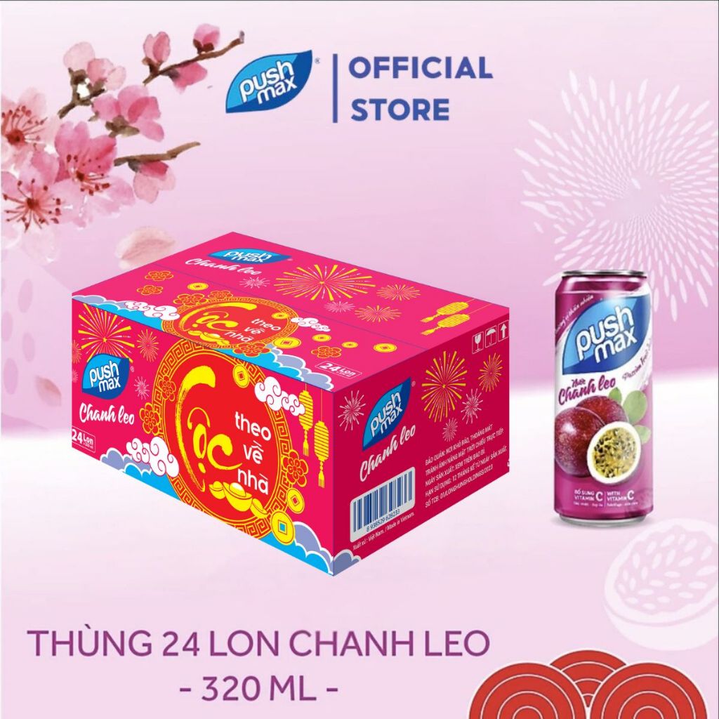 Thùng 24 Lon Nước Trái Cây Pushmax Chanh Leo (320ml x 24 Lon)