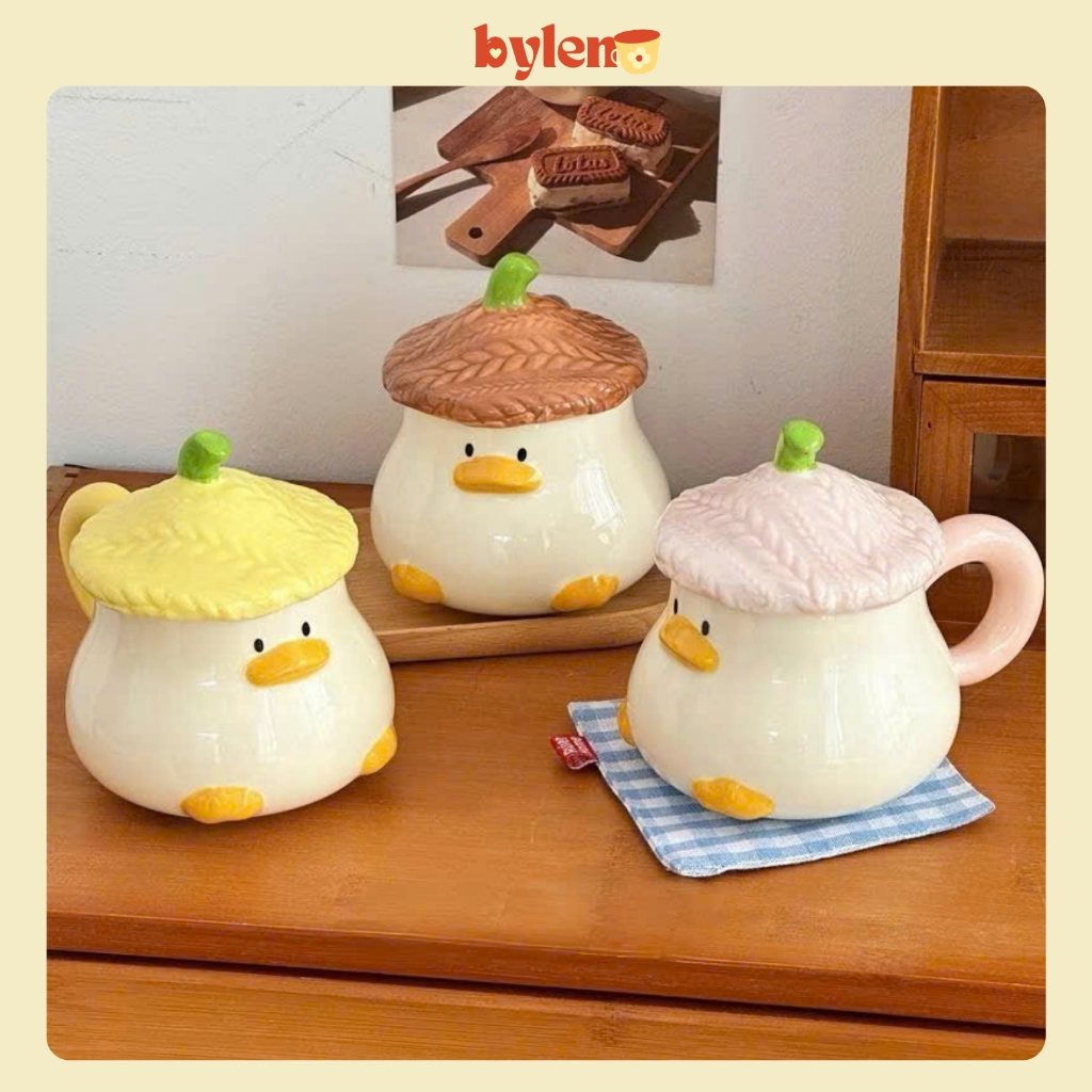 Cốc sứ có nắp dễ thương vịt con, cốc có hộp quà tặng 400ml Tiệm Gốm Bylen