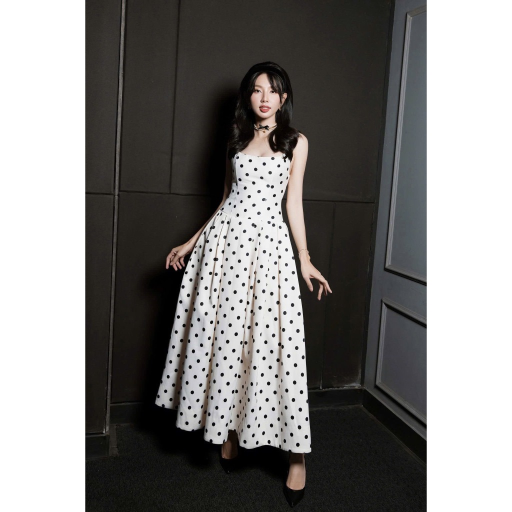 Đầm hai dây midi nữ dáng xoè chấm bi - Sara Dress