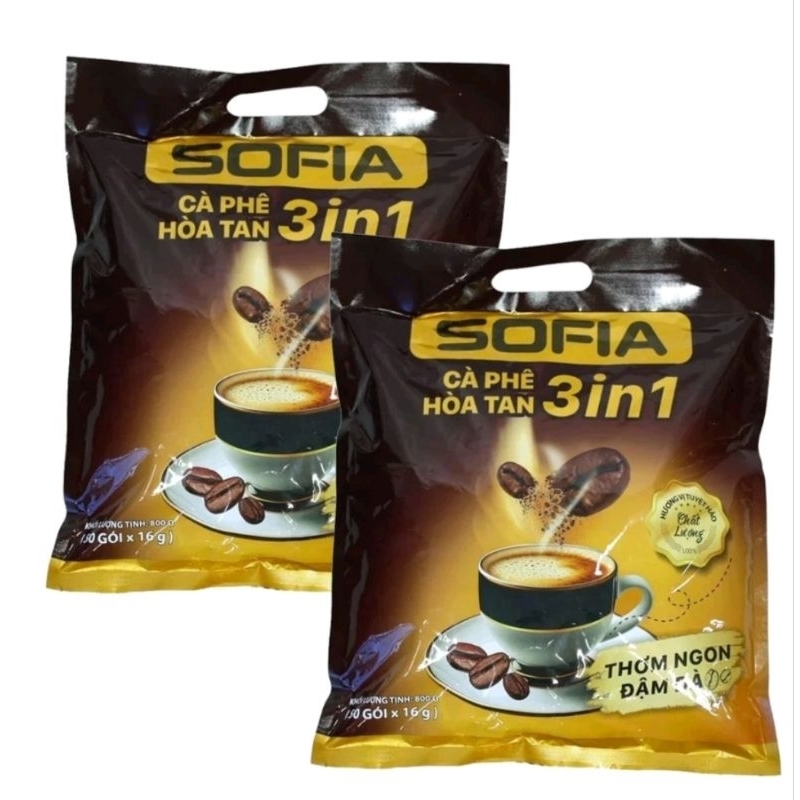 [Combo 2 túi/100gói] Cafe hòa tan 3in1 Sofia, thơm ngon đậm đà, chuẩn hương vị Cà Phê Daklak, Coffee