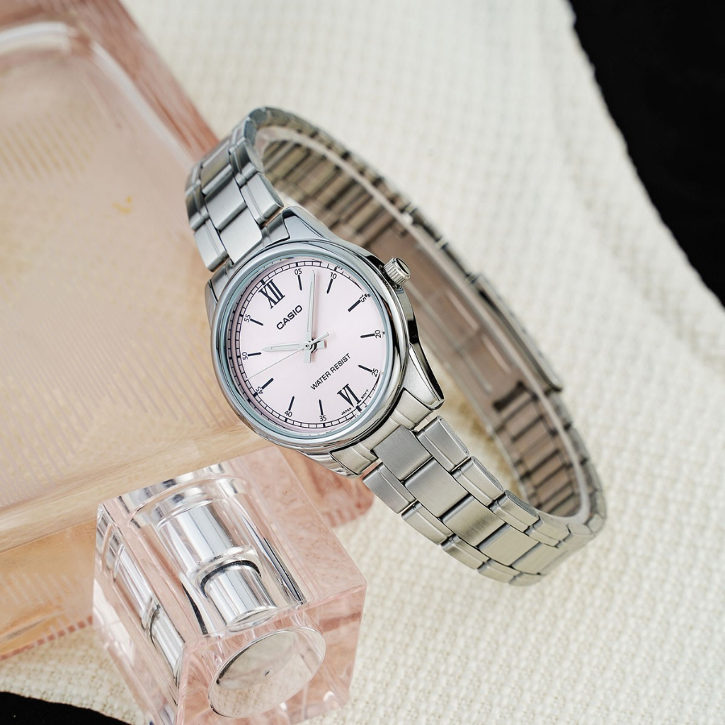 Đồng Hồ Nữ Casio LTP-V005D-4B2UDF Màu Hồng Kim Bạc Dạ Quang Mặt Kính Khoáng 28mm Chống Nước Dây Da Kim Loại Chính Hãng | BigBuy360 - bigbuy360.vn