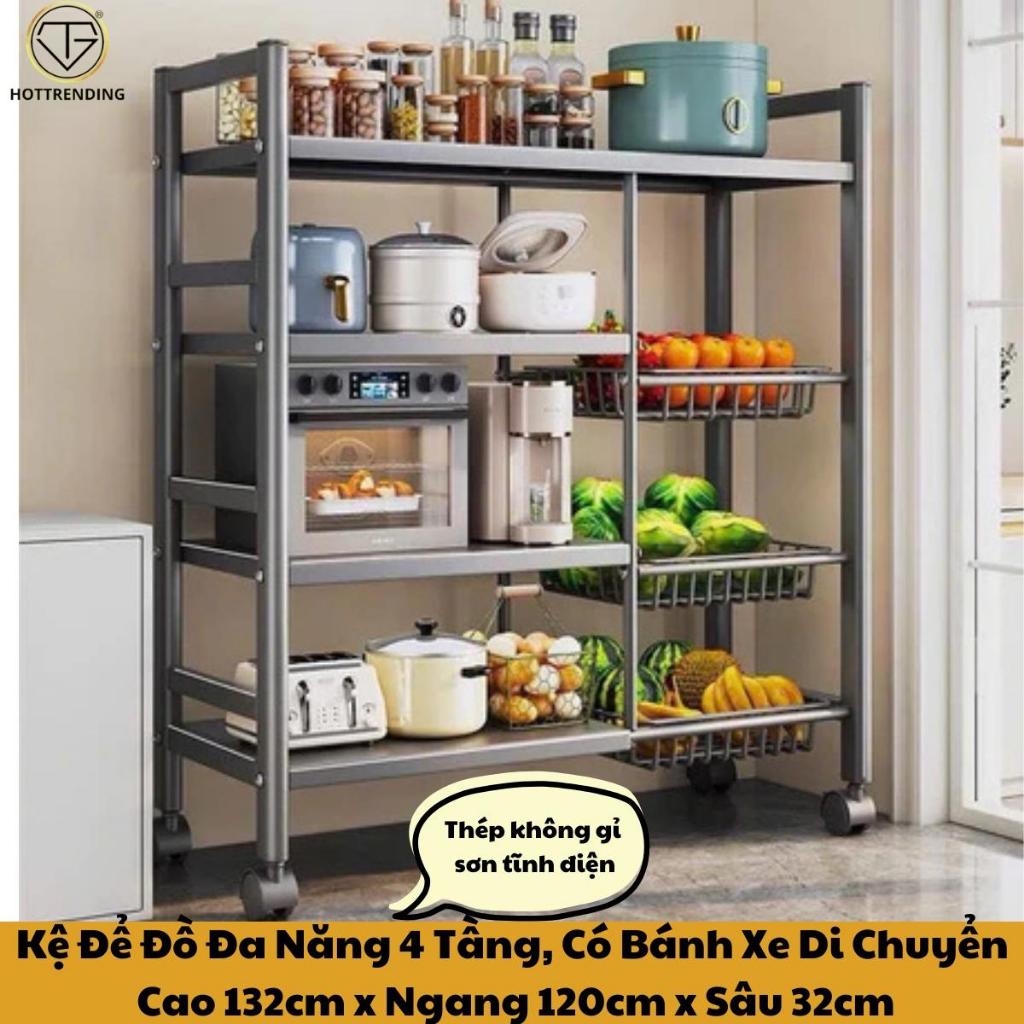 Kệ Nhà Bếp Đa Năng-Kệ Lò Vi Sóng 4 tầng-Kệ Để Lò Vi Sóng Thép-Kệ để đồ nhà bếp-kệ đựng đồ